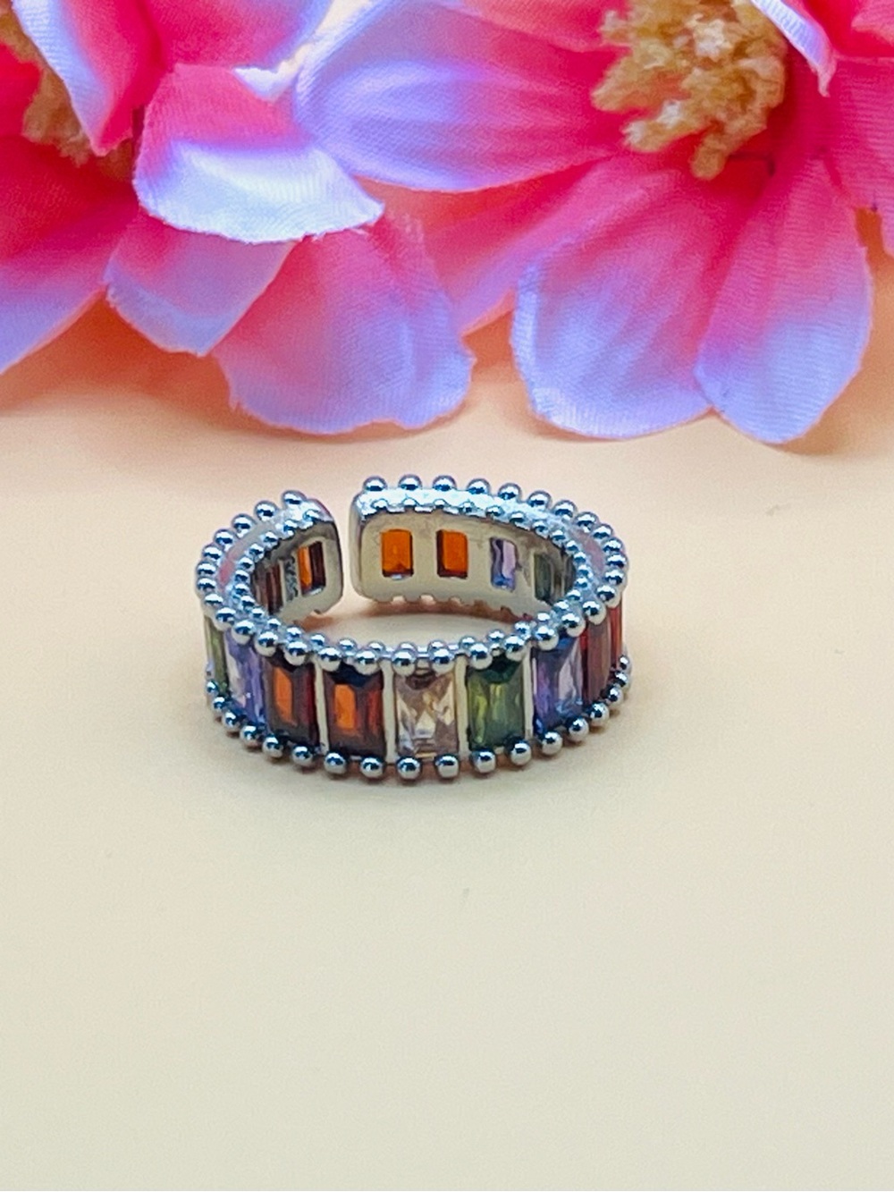 Multi color CZ silver statement ring size 6, stamped .925